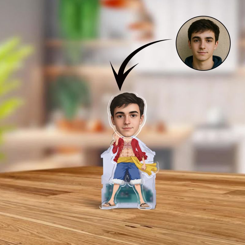 Customized Anime Inspired Shaking Head Caricature Personalized MonkeyDLuffy369 Style Bobblehead Figurine | Unique One Piece Fan Gift for Desk, Car & Room Decor (Battery Powered)